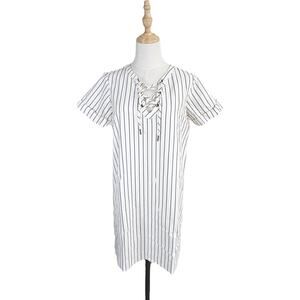 Madewell Cotton Off-White Blue Striped Shift Dress W/ Pockets Sailor Nautical S